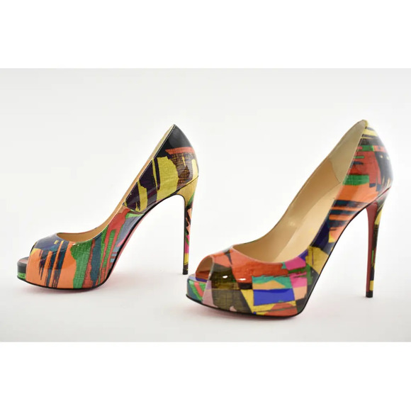 Christian Louboutin New Very Prive 120 Patent Mag Multicolor Peep Heel Pump 37 - Picture 10 of 12